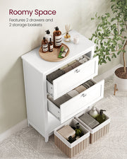 White Bathroom Cabinet with 2 Drawers and Woven Storage Baskets by Vasagle