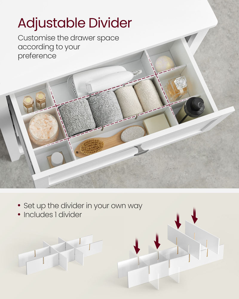 White Bathroom Cabinet with 2 Drawers and Woven Storage Baskets by Vasagle