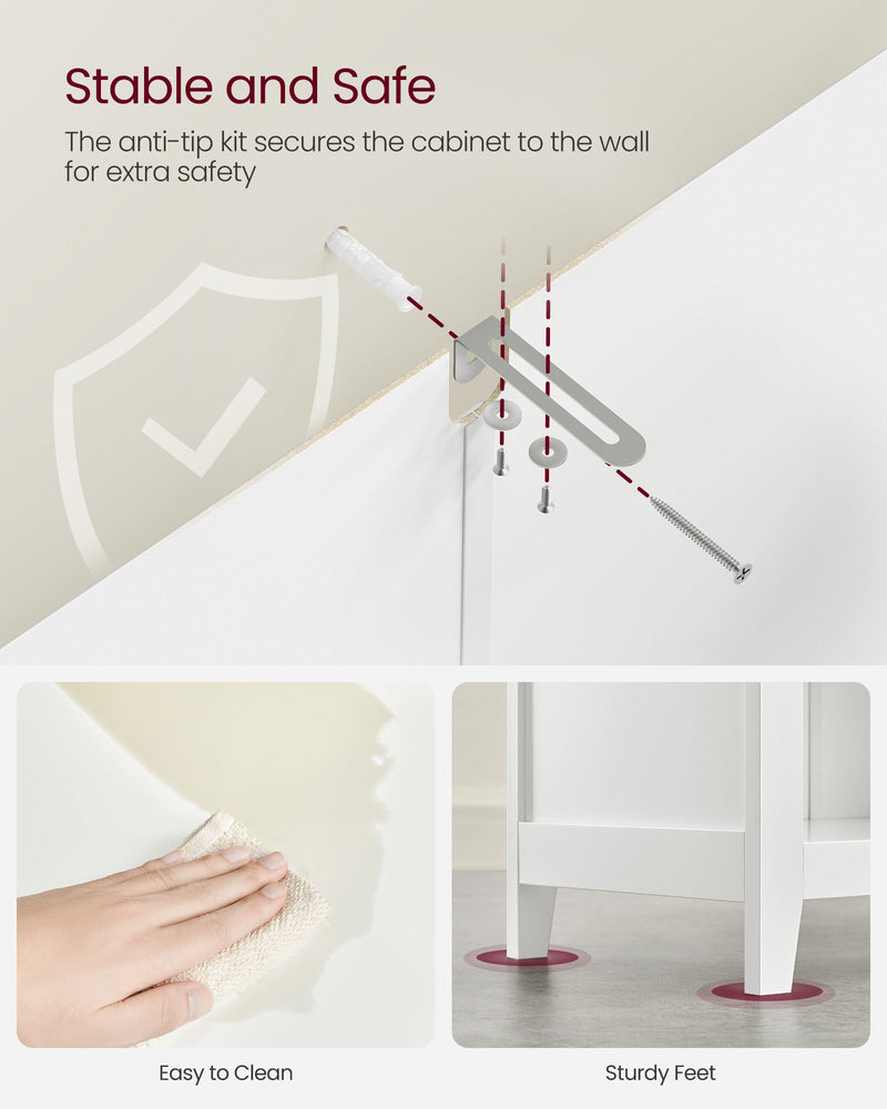 White Bathroom Cabinet with 2 Drawers and Woven Storage Baskets by Vasagle