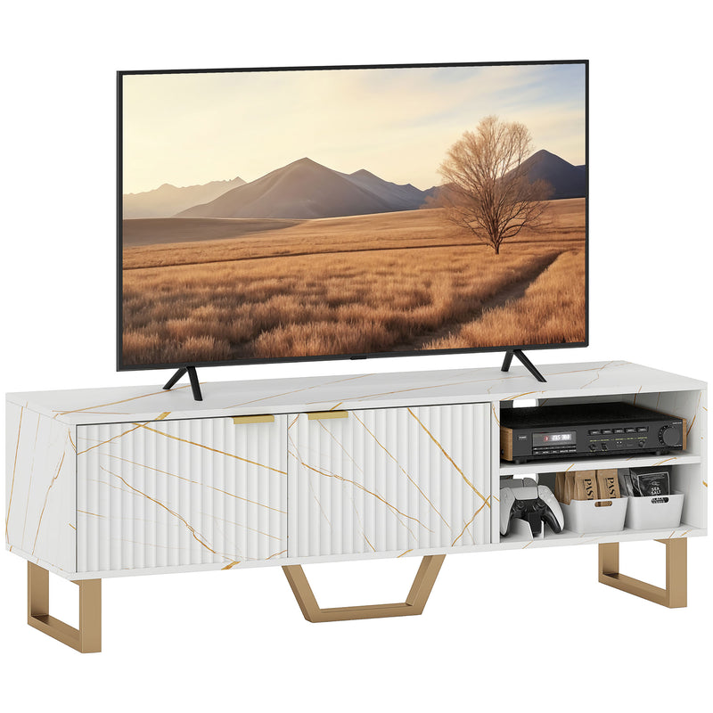 White Marble Effect TV Stand for up to 70 Inch TVs With Shelves and Storage by HOMCOM