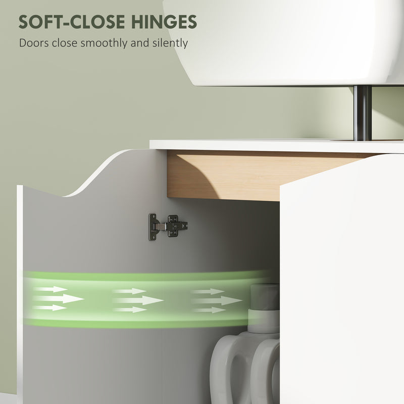 White Under Sink Bathroom Cabinet With Soft Close Doors Ideal For Pedestal Free Basins