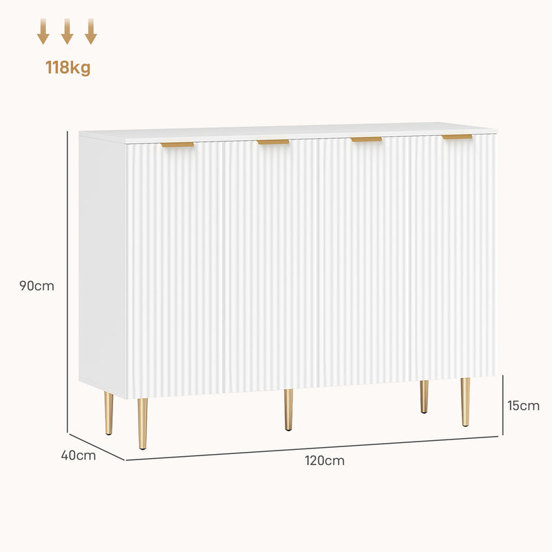 White Sideboard Buffet Cabinet with Adjustable Shelves and Gold Metal Legs for Kitchen or Hallway by HOMCOM