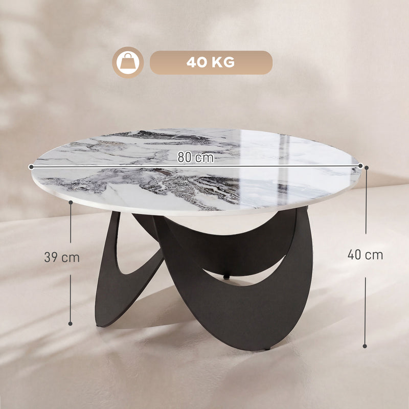Modern Round Coffee Table with Sintered Stone Marble Effect Heat Resistant Top for Living Rooms Homcom