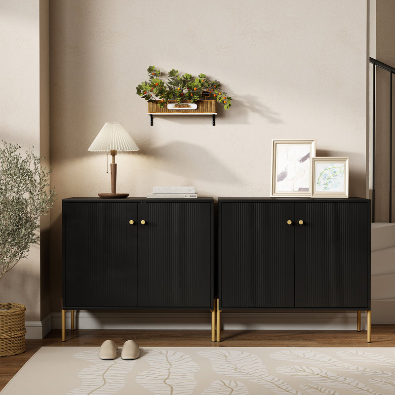 Sideboard with Adjustable Shelf and Raised Legs for Easy Cleaning Black Gold Tone