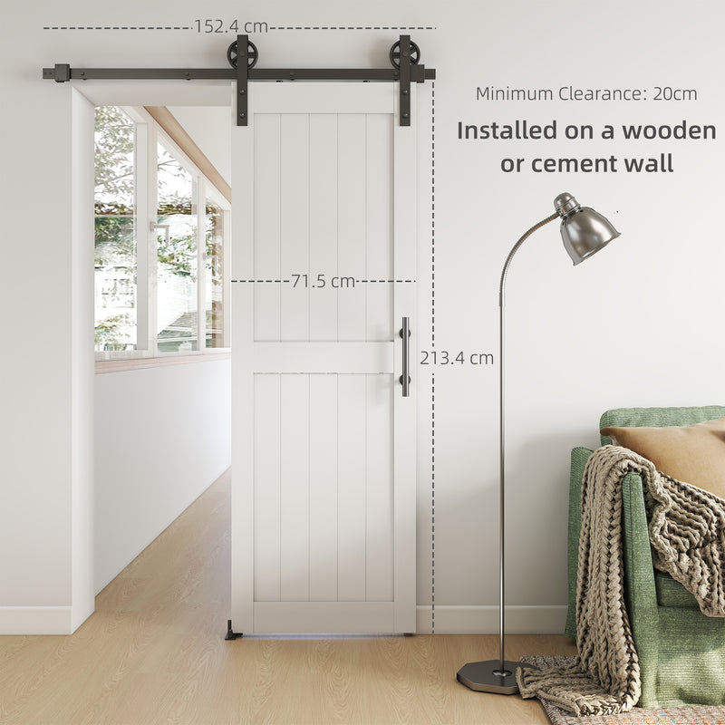 HOMCOM 152.4cm Sliding Barn Door Kit, Sliding Door with Track, Hardware, Upgraded Rollers and Floor Guide, Handle, White