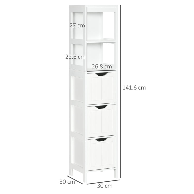 Tall Slim Bathroom Cabinet with Shelves and Drawers for Small Spaces White Homcom