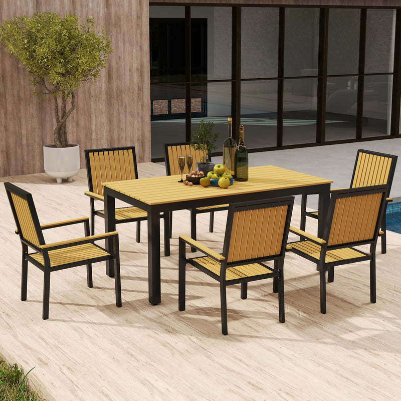 6 Seater Garden Dining Set with Stackable Chairs and Aluminium Frame by Outsunny