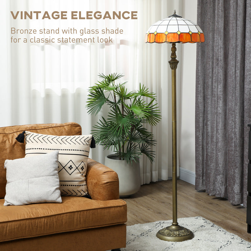 Floor Lamp with Tiffany Style Glass Shade and Foot Switch for Warm Living Room Light Bronze