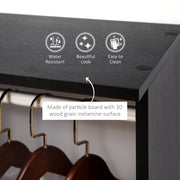 Black Double Open Wardrobe With 6 Wheels And Shelves For Mobile Bedroom Storage