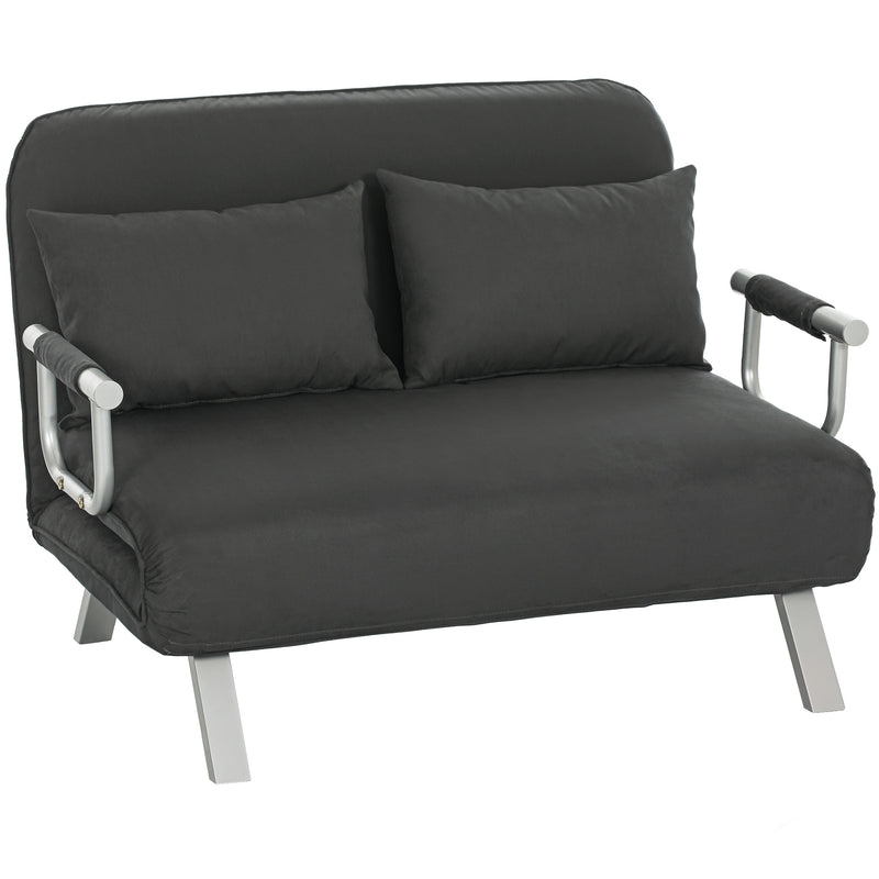 Two Seater Click Clack Sofa Bed Converts to Guest Bed for Small Spaces, Charcoal Grey