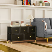 Black Faux Leather Chest of 5 Drawers With Gold Handles by HOMCOM