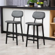 Set of 2 Faux Leather Bar Stools with Backs Solid Wood Legs for Kitchen Dark Grey