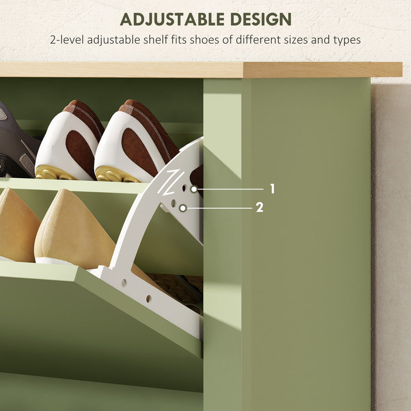 Green Slim Shoe Cabinet with 2 Flip Drawers and Adjustable Shelves for Hallway Storage 72x26x80cm