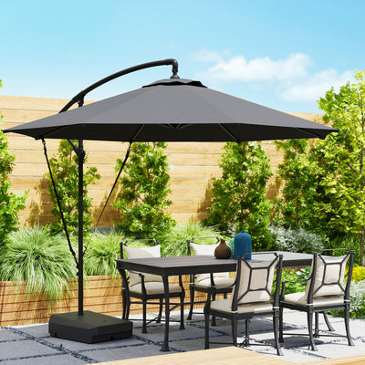 Grey 3m Cantilever Garden Parasol with Base Cover and Wind Strap by Outsunny