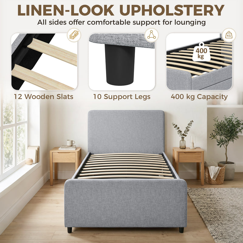 Pull Out Guest Bed Frame with Trundle for Small Spaces Upholstered Backrest