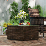 Brown Rattan Side Table with Glass Top 62 x 62cm for Garden or Patio by Outsunny