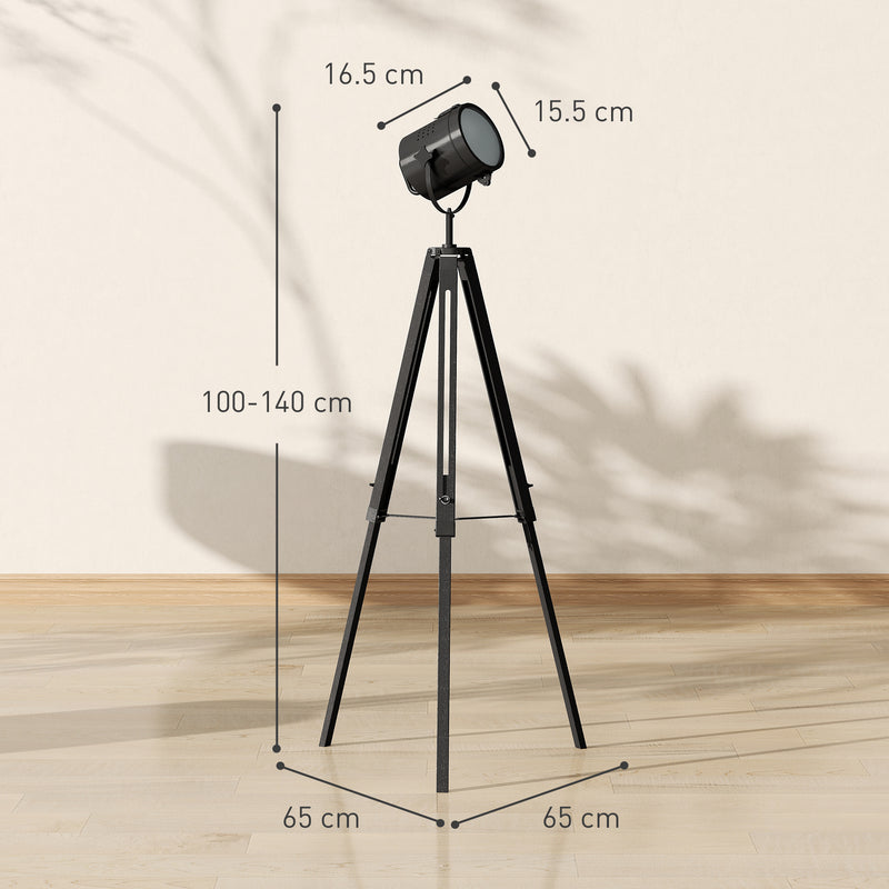Industrial Tripod Floor Lamp With Adjustable Height For Living Room Or Bedroom, Black