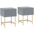 Set of Two Grey Bedside Tables with Gold Legs Storage by HOMCOM