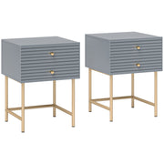 Set of Two Grey Bedside Tables with Gold Legs Storage by HOMCOM