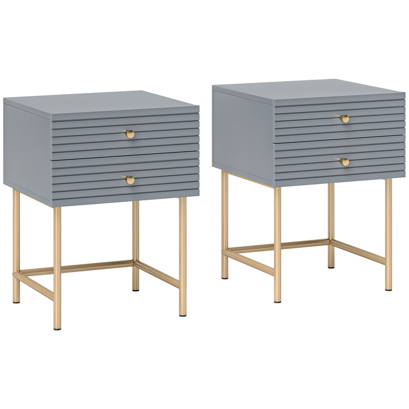 Set of Two Grey Bedside Tables with Gold Legs Storage by HOMCOM