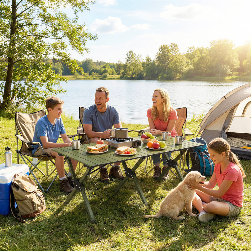 Folding Camping Table for Outdoor Picnics with Waterproof Surface and Easy Storage Green
