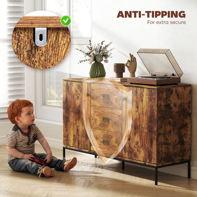 Sideboard with Adjustable Shelves and Drawers for Living Room Storage Rustic Brown