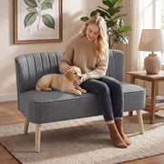 Loveseat Sofa for Small Spaces with Deep Cushions and Wooden Legs Grey AOSOM