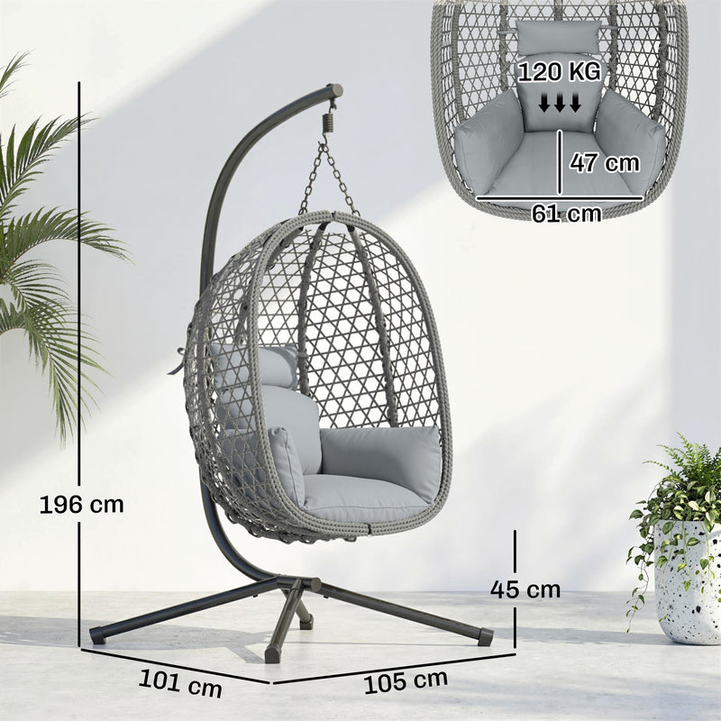 Hanging Egg Chair with Stand, Cushion & Headrest For Garden, Patio & Balcony Outsunny