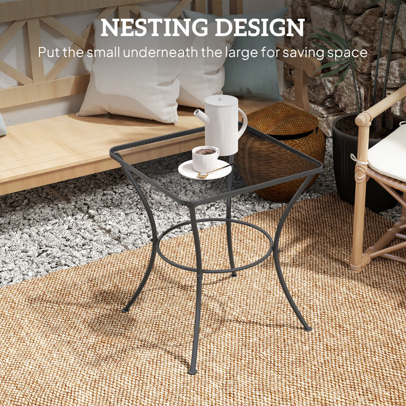 Black 60cm Square Garden Bistro Table with Metal Mesh Top by Outsunny