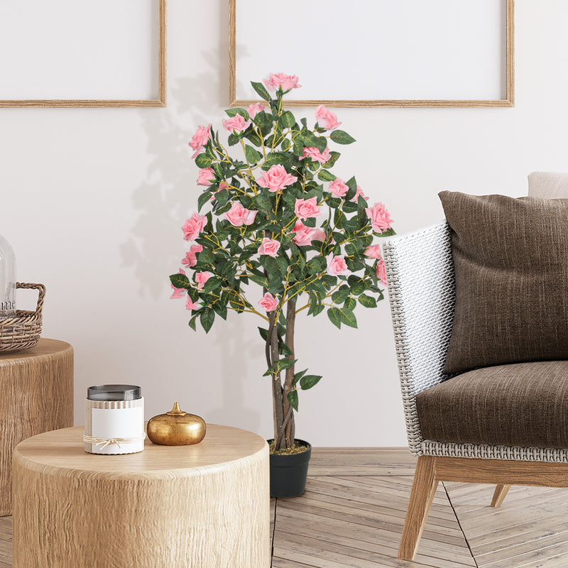 Set of Two Faux Rose Plants in Decorative Pots for Home or Office by HOMCOM