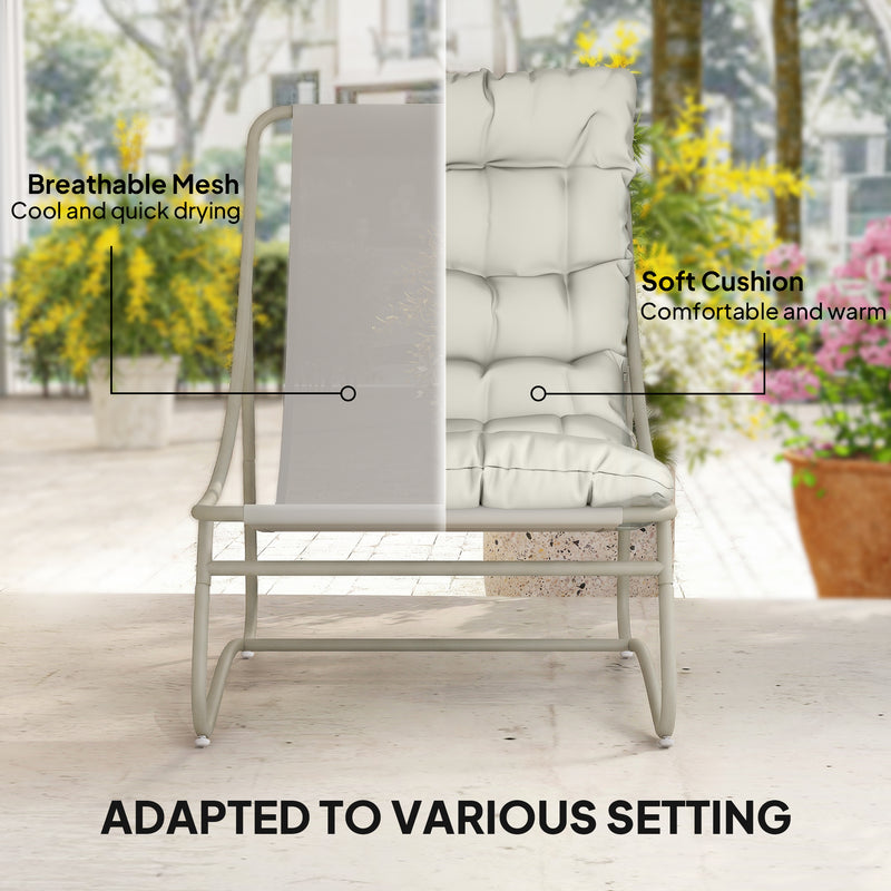 Garden Chair Set with Footstool and Side Table for Relaxing Outdoors Beige and Light Grey Outsunny