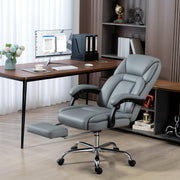 Reclining Faux Leather Office Chair with Footrest for Home Workstation Comfort Grey