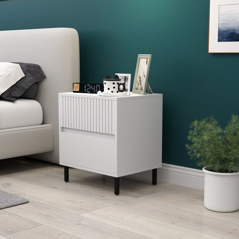 White Two Drawer Bedside Table with Black Legs by HOMCOM