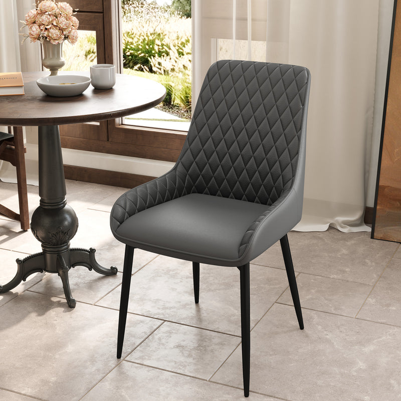 Set of 4 Quilted PU Leather Dining Chairs with Metal Legs for Modern Home Dining Grey