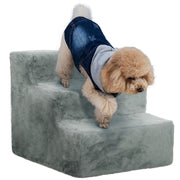 Three Step Dog Stairs With Washable Plush Cover For High Beds And Sofas Light Grey By PawHut
