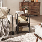 Narrow Side Table with 3 Tier Storage and Magazine Rack for Living Room or Bedroom Oak