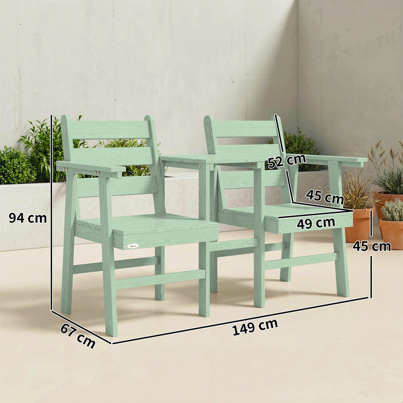 Garden Bench for Two with Built In Table Comfortable Wooden Seat for Patio or Balcony Green Outsunny