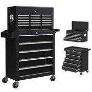 14 Drawer Rolling Tool Chest with Top Cabinet for Organised Garage Storage Black
