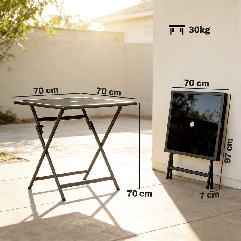 Foldable Square Garden Dining Table with Parasol Hole for Outdoor Meals and Easy Storage, Black Outsunny