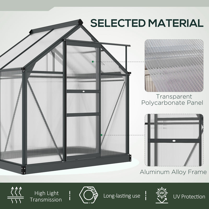 Large Walk In Polycarbonate Greenhouse With Sliding Door For Garden Plant Growth Grey