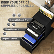 Black 3 Drawer Steel Mobile Filing Cabinet with Lock by Vinsetto