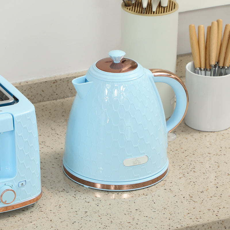 Fast Boil Kettle and 2 Slice Toaster Set with Auto Shut Off for Quick Breakfasts, Light Blue