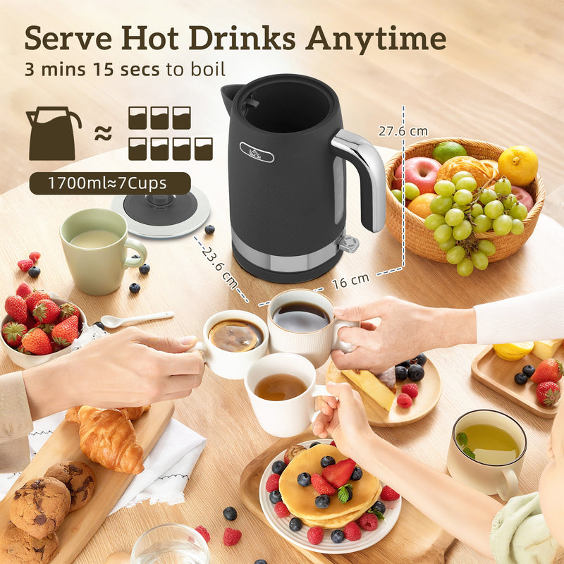 Textured Kettle and Toaster Set With Fast Boil and Wide Slots Ideal for Modern Kitchens Black