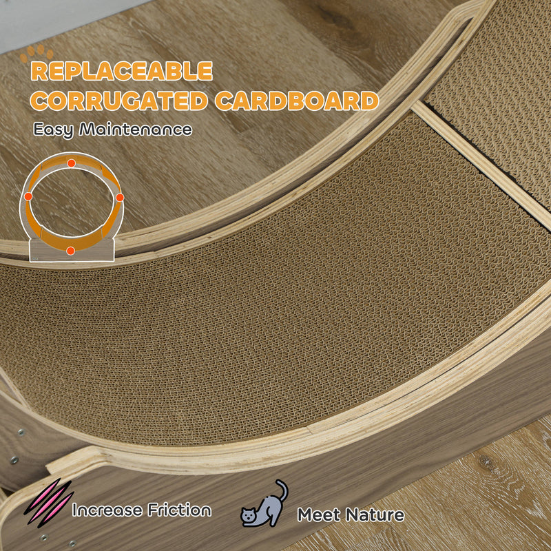 Walnut Brown Cat Exercise Wheel with Brake and Scratching Pads by PawHut