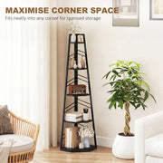 Corner Bookcase with Five Shelves for Space Saving Storage and Display Black AOSOM