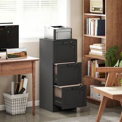 Black Lockable 3 Drawer Office Filing Cabinet With Smooth Rolling Wheels For Home Office 40W x 40D x 101H cm Homcom
