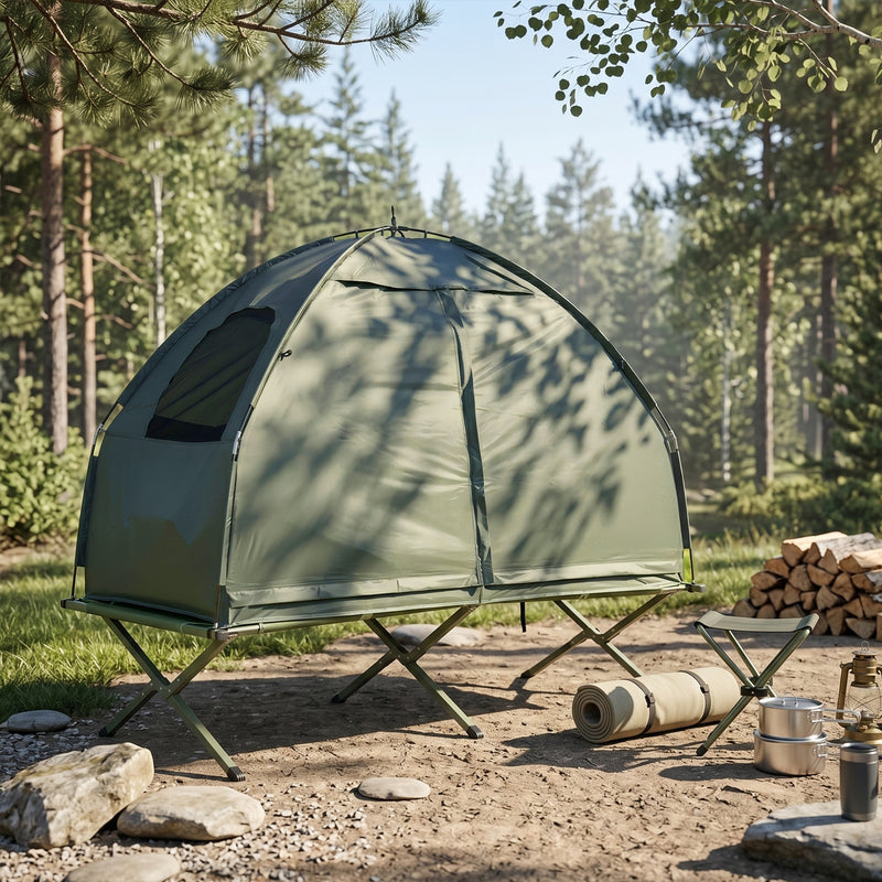 Outsunny 1 person Foldable Camping Tent w/Sleeping Bag Air Mattress Outdoor Hiking Picnic Bed cot w/Foot Pump