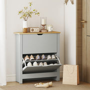 Grey Slim Shoe Cabinet For Entryway - 2 Flip Doors - Holds 12 Pairs With Adjustable Racks - 72x26x80cm Homcom