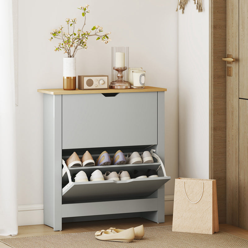 Grey Slim Shoe Cabinet For Entryway - 2 Flip Doors - Holds 12 Pairs With Adjustable Racks - 72x26x80cm Homcom