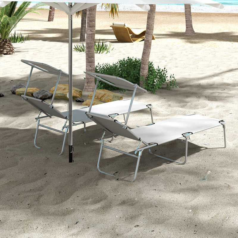 Set of 2 Foldable Sun Loungers with Adjustable Backrest and Sun Shade for Garden or Beach